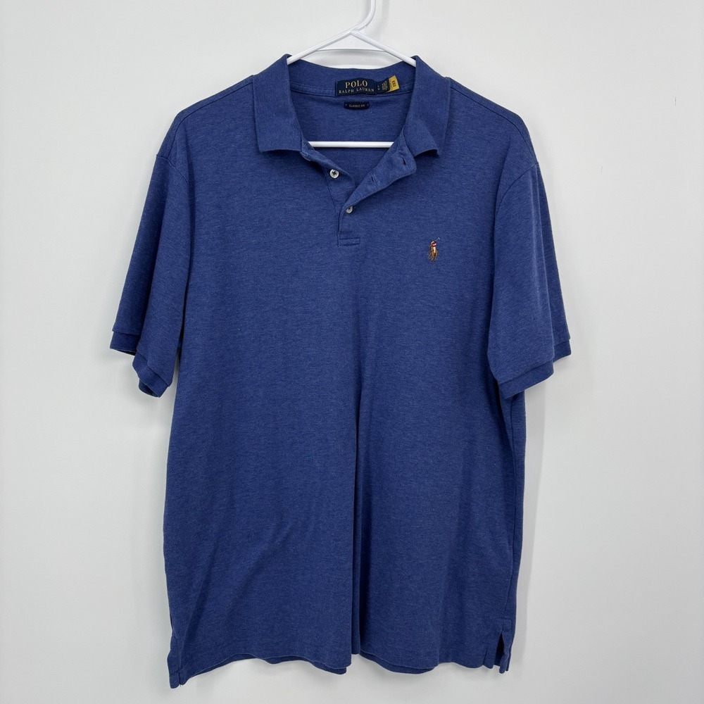 Polo Ralph Lauren Blue Polo Shirt Men's Large Short Sleeve Cotton Classic Fit